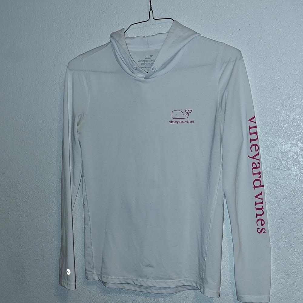 Vineyard Vines White Hoodie with Pink Logo sz S